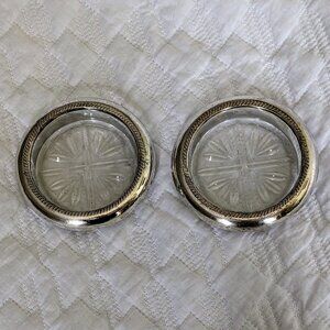 F.B. Rogers Silver Co. Set Of 2 Sterling Crystal Sunburst Drink Coaster Plates